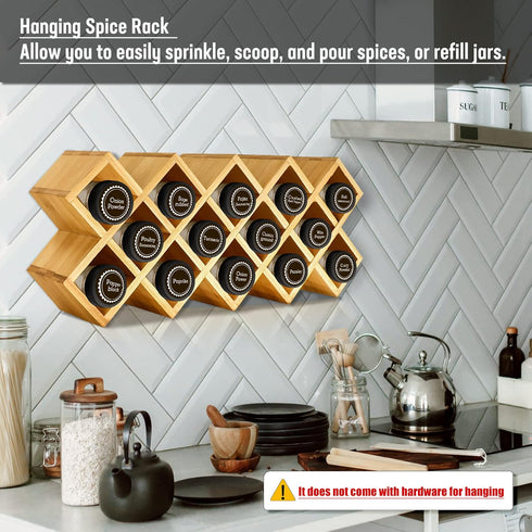 Bamboo Criss Cross Spice Rack Organizer, 18-Jar Spice Storage Tower for Kitchen Countertop, Jars Not Included