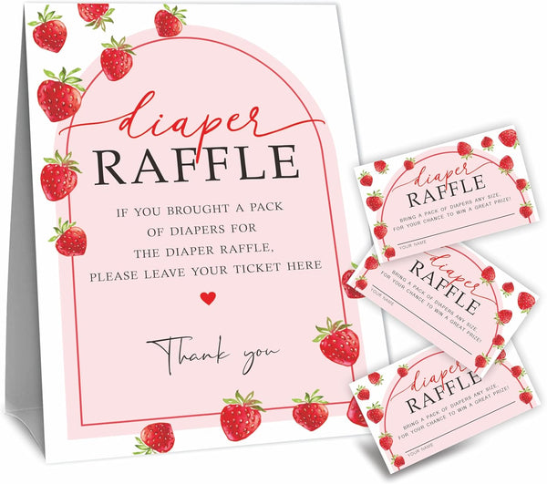 Baby Shower Diaper Raffle Game Kit, Strawberry Arch, 50 Tickets & 1