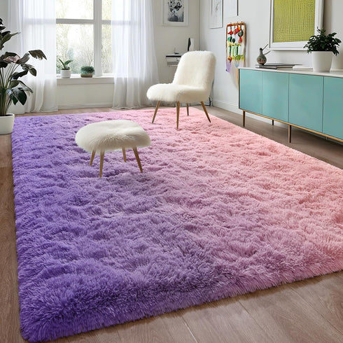 4x6 DweIke Luxury Fluffy Kids Rugs for Living Room Bedroom, Feet Shaggy Pink and Purple Area Rug for Girls Boys