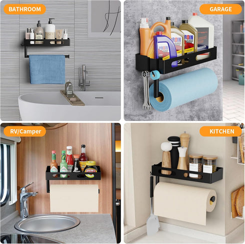 2 Paper Towel Holder Wall Mount for Kitchen, Paper Towel Holder with Shelf for Bathroom, RV Paper Towel Rack, Spice