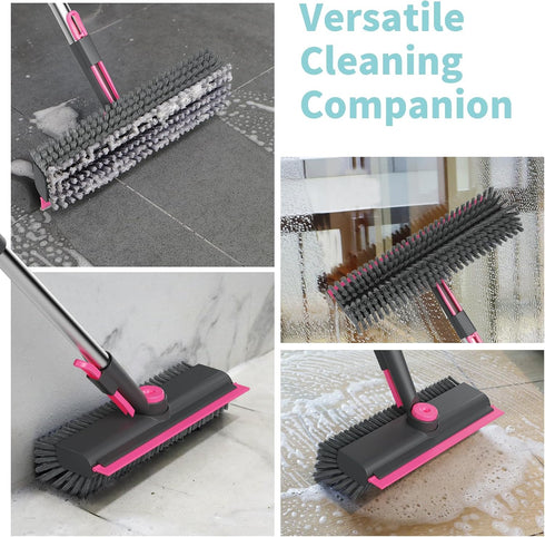 3 1 AIR U+ Floor Scrub Brush with Long Handle, in Scrape and Heavy-Duty Stiff Bristle Scrubber Brush for Cleaning