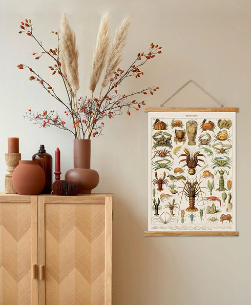 Ovfovy Vintage Crab Poster, Rustic Room Aesthetic, Retro Wall Art Prints Without Fading, Printed on Linen with Wood