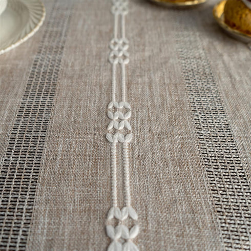 Gernaice 24x24 Inch Rustic Stripe Embroidered Tablecloth Heavy Small Square Tassel Cotton Linen Table Cloth Wrinkle