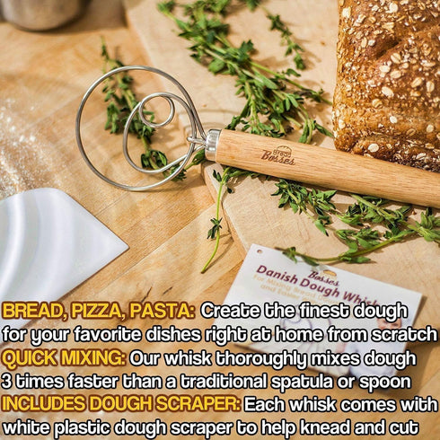 Danish Dough Whisk Bread Mixer - Hook Dutch Pizza Dough Making Accessories, Great As A Gift