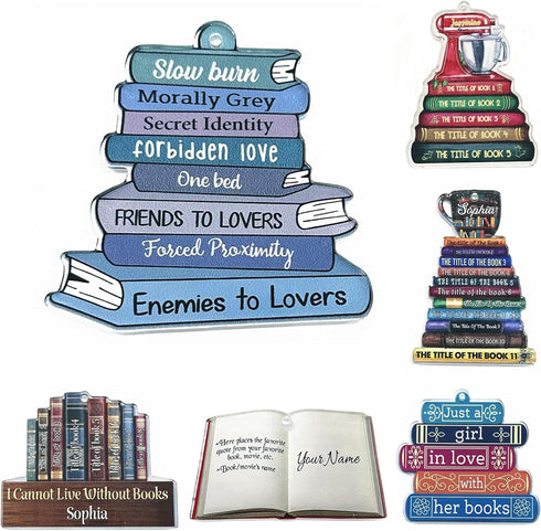 DD-life 10 6) Pcs Book Lovers Heart Librarian,Books Stacked,Christmas Ornaments,Bookshelf Decor,Library