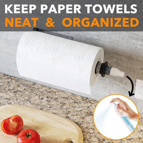 SpaceAid SprayNeat Paper Towel Holder with Spray Bottle, Under Cabinet Paper Towels Holders with Sprayer Inside Center
