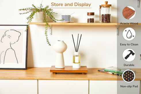 12" Counter (M:12"x7"x1.57") Medium Acacia Wood Riser Pedestal Stand Farmhouse Wood Display Riser for Kitchen