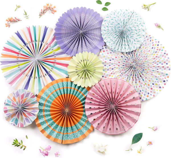 PapaKit Origami Wall Decoration Set, 8 Assorted Round Paper Fans for Birthday Party, Baby Shower, Wedding Decor