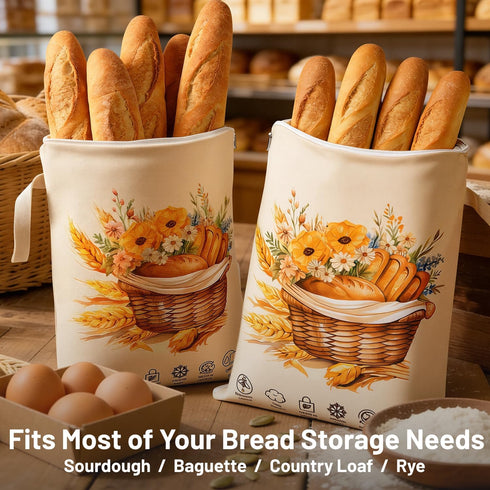 Wantocore 2 Pack, Reusable Bread Bags for Homemade Bread L-shaped Zipper Beeswax Bread Bag for Easy Access, Exquisite