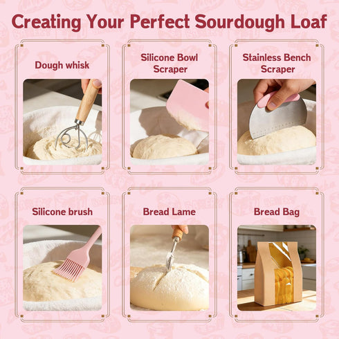 2 Sourdough Starter Kit with Proofing Baskets (Oval & Round) & Sourdough Starter Jar, Complete Sourdough Bread Baking