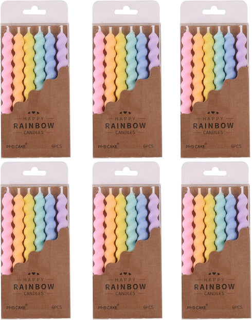 PHD CAKE 36-Count Rainbow Spiral Birthday Candles with Holders - Party Candles for Cake