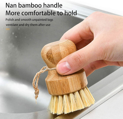 BIEAEIA Natural Sisal Dish Washing Brush Bamboo Round Scrub Brush Pots Pans Vegetables Household Cleaning Brush (Sisal)