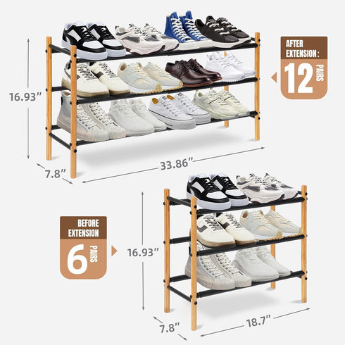 16 Closet, 4 STORAGE MANIAC Expandable Shoe Rack, Pairs Stackable Small Shoe Rack, Metal Adjustable Shoes Organizer