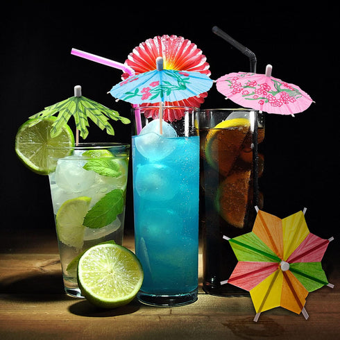 Drink Umbrellas Cocktail Picks, 152 Pcs Hawaiian Cocktail Umbrellas for Tiki Bars, Fruit Plates, Birthday Parties
