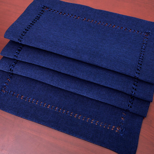 Grelucgo Handmade Solid Navy Blue Hemstitch Table Runner, 14 x 48 Inch