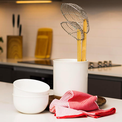 Joyce Chen Kitchen Spider Strainer, Stainless Steel 5-Inch Wire Basket with Bamboo Handle