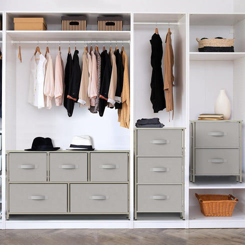 2 Simple Houseware Tier Night Stands Dresser for Bedroom Organizer Drawer Storage Tower, Grey