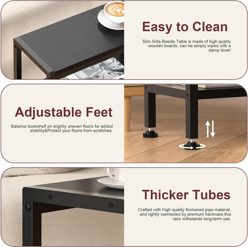 3 Narrow Side Table for Small Space, Tier Slim End Table, Thin Nightstand, Skinny Snack Couch Table, Sofa Bedside Table