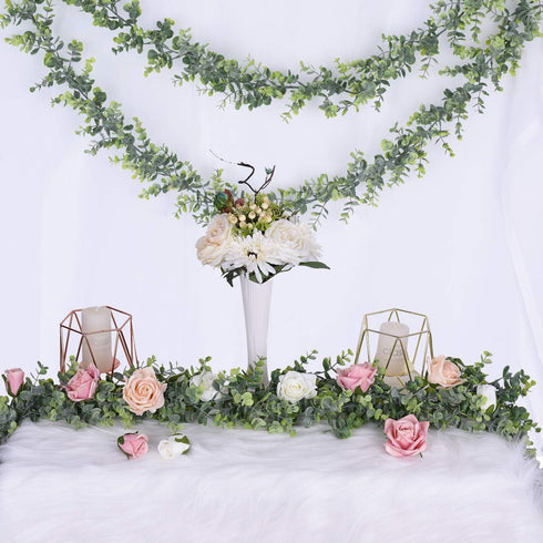 DearHouse Faux Eucalyptus Garland Plant, 2 Pack Artificial Vines Hanging Eucalyptus Leaves for Wedding Decor