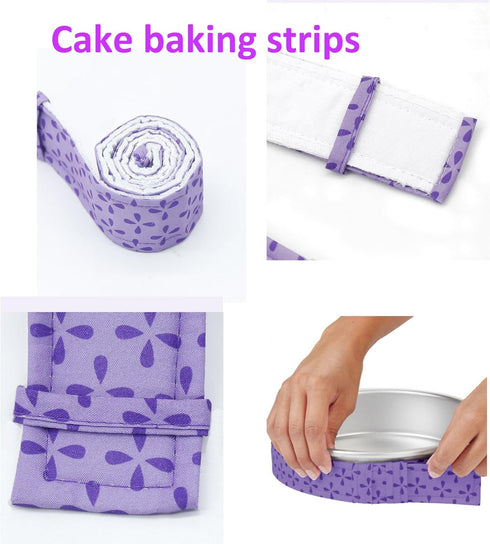YYaaloa 2pcs Cake Pan Dampen Strips Bake Even Strip Thick Cotton Keeps Cakes More Level and Prevents Crowning with Cleaner Edges Cake Leveler and Baking Supplies for a Nicer Look (Purple 2pcs) by YYaaloa