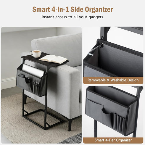 C Shaped End Table for Couch, Small Side Table for Living Room & Bedroom, Slide Under Sofa Table for Laptop, Coffee