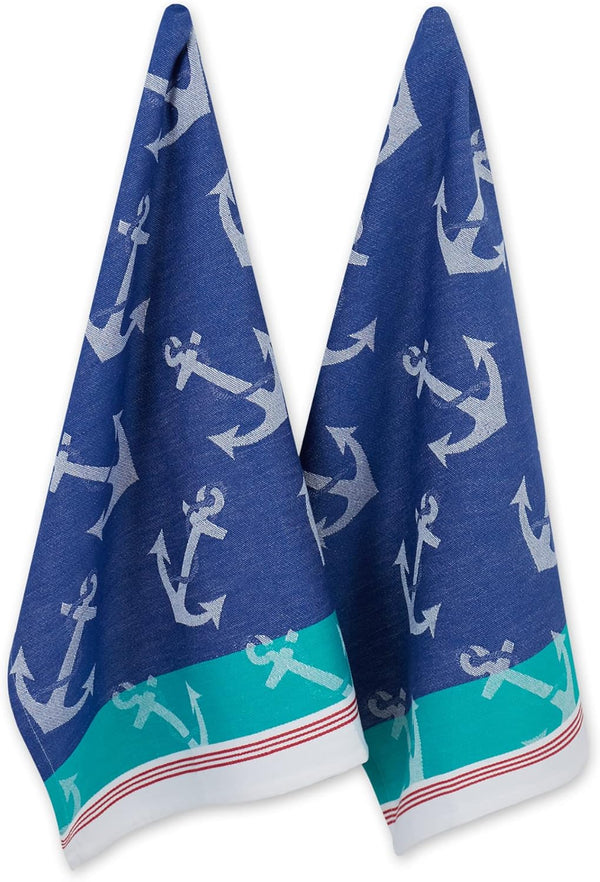 DII Kitchen Dishtowel Set, Anchor's Away Collection, 18x28, Jacquard, 2 Piece