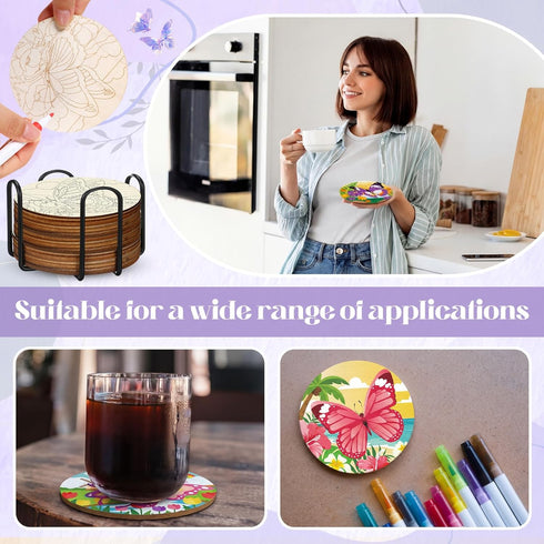 Reallnaive 45 4 Inch Pcs Butterfly Wooden Coasters Painting Kit, Paint Your Own Boho Coasters with Markers, Mothers Day