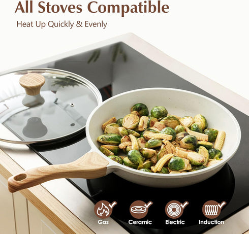 9.5 Inch SENSARTE Nonstick Ceramic Frying Pan Skillet with Lid, Omelet Pan, Healthy Non Toxic Chefs Pan, Induction