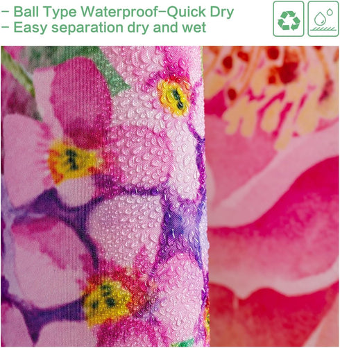 Floral Shower Curtain Set, Summer Blooming Flowers, Waterproof Polyester Fabric, Machine Washable Bath Curtain