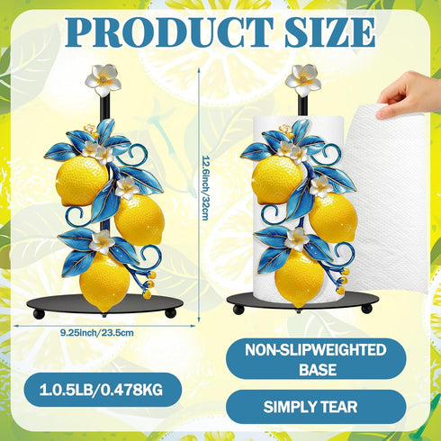 Countertop Thyle Mediterranean Capri Lemon Paper Towel Holder with Round Base Yellow Lemon Blue Leaf Bathroom Decor