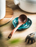 Porcelain Spoon Rest with Drip Tray, Heat-Resistant Ceramic Holder for Multiple Utensils, Dark Green for Spoons and