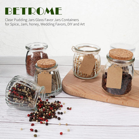 4oz 24 Pack Glass Jars with PE Lids and Cork Lids, Mini Pudding Jars Yogurt Jars Containers for Spice, Jam, honey