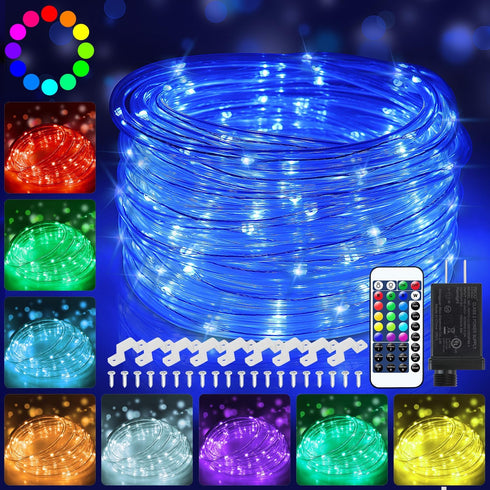 OMIKA 120 LED Rope Lights Plug in, 40ft Waterproof Outdoor String Light with Remote Timer for Party Decor