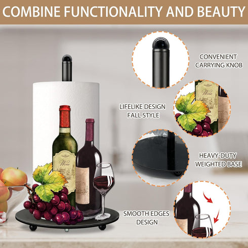 Country Countertop Hexagram Wine Decor Paper Towel Holder - Rustic Kitchen Decor for Red Wine Lovers - Cute Farmer