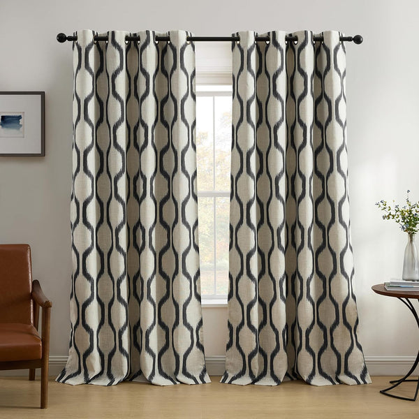 Elrene Home Fashions Renzo Ikat Geometric Room-Darkening Window Curtain, 52"x95", 1 Panel, Black