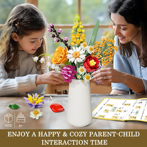 Flowers Bouquet Building Set, 1070PCS Wildflower Botanical Collection, Artificial Plant Flower Kit for Home Decor