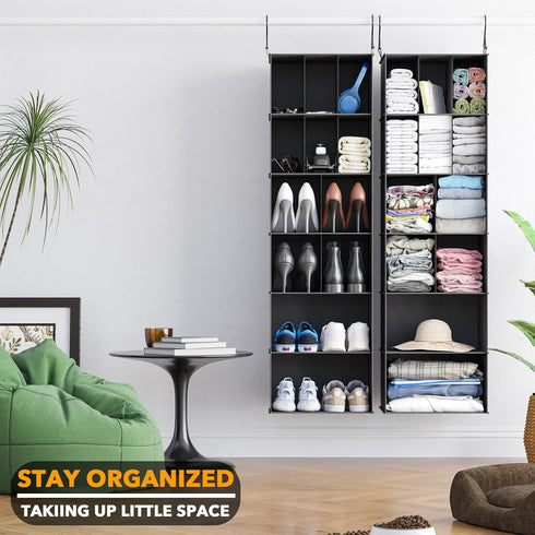 SpaceAid 2 Pack Hanging Closet Organizer with Dividers, 24 Compartments Hanging Shoe Shelves for Closet