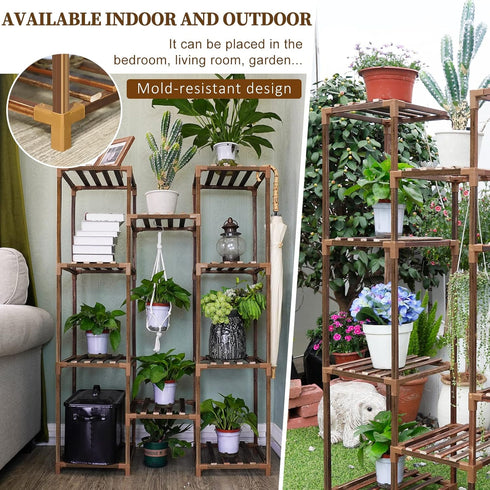 10 11 Uneedem Plant Stand Indoor Outdoor, Tall Plant Shelf for Multiple Plants, tiers Pot Large Plants Holder Rack Wood