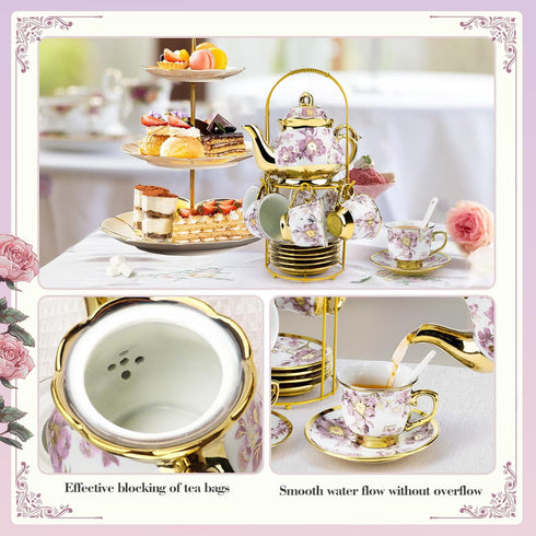 20 Set Set Set Set Purple/500ml) Pcs Porcelain Tea with Metal Holder, European Ceramic Tea for Adults, Adult Tea Gift