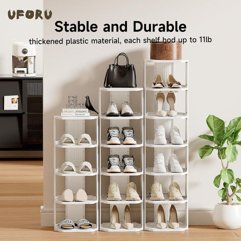7 Closet, Small Shoe Rack, Tier Plastic Vertical Shoe Rack for Small and Narrow Spaces, Free Standing Shoe Organizer