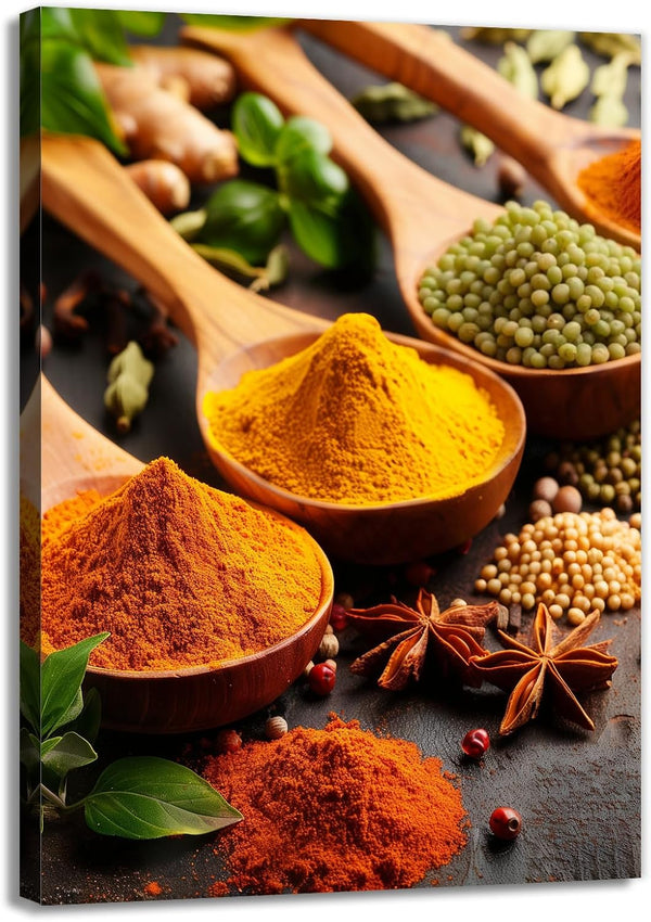 OAAPITI Spices Kitchen Wall Art Culinary Herbs Canvas Print Colorful Food Art