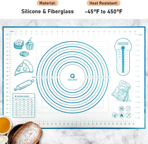 Silicone Baking Mat with Measurements, Pastry/Fondant/Dough Rolling Counter/Oven Liner Mat, 20''(W) x 28''(L) Blue