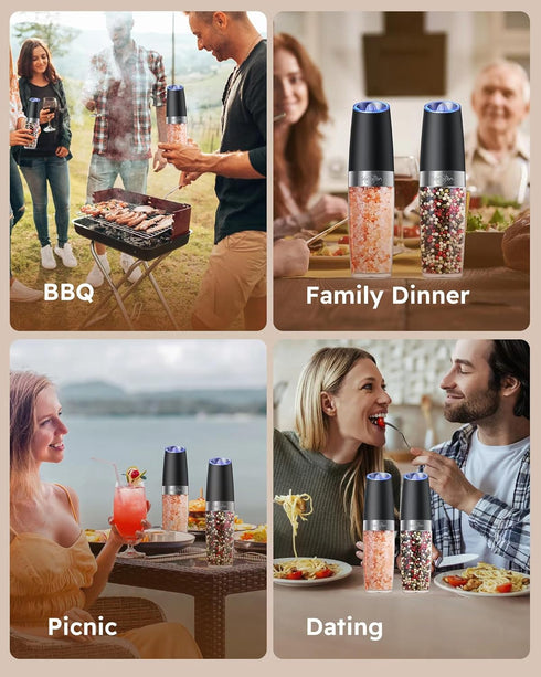 Set 9OZ Set Sangcon Gravity Electric Salt and Pepper Grinder Shakers UPGRADED XL CAPACITY Battery Powered Refillable