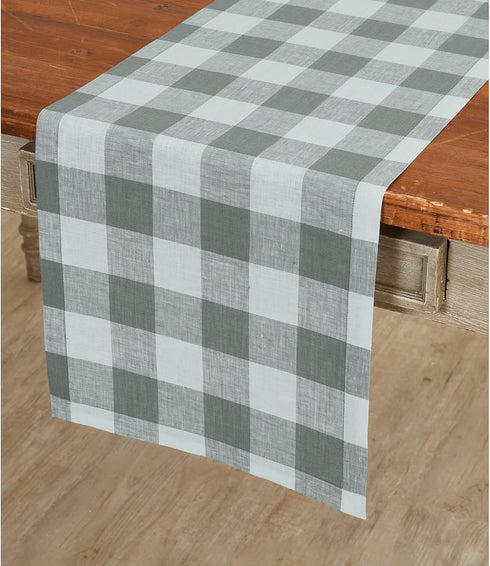 36 Inches 100% 14 36 Inch Summer Solino Home Linen Checkered Table Runner - Pure Linen Grey and White Buffalo Check