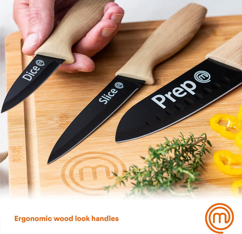 MasterChef Knife Set of 3 Kitchen Knives for Cooking (Chef, Paring & Utility), Professional Sharp Stainless Steel, Non