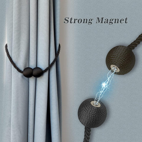 Hion Magnetic Curtain Tiebacks - Black 2pcs, Decorative Holdbacks & Hooks for Home & Office