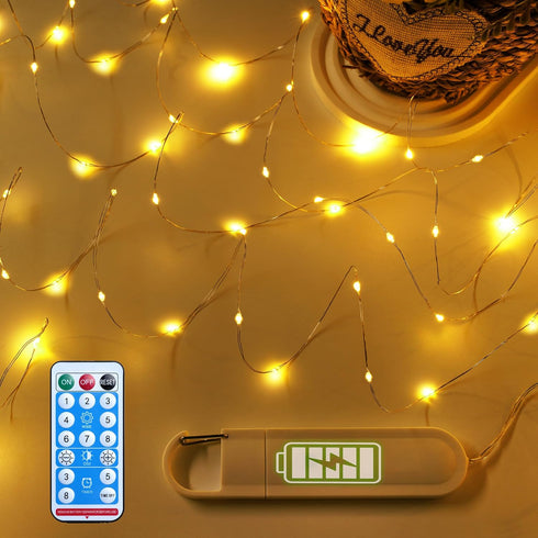 Fairy Lights Battery Operated - Rechargeable String Lights for Bedroom Dorm -