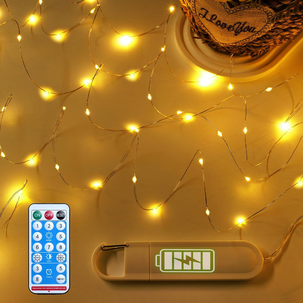 Fairy Lights Battery Operated - Rechargeable String Lights for Bedroom Dorm -