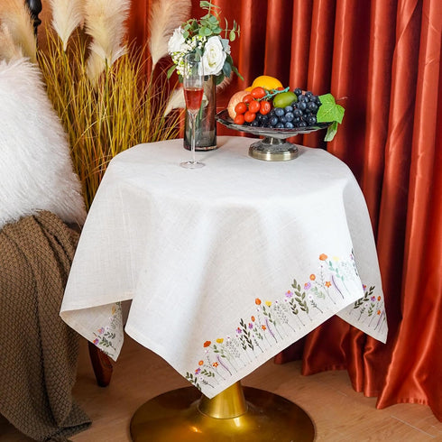 ARTABLE Lace Tablecloth - Linen Color Embroidery Country Farm Elegant Coffee &