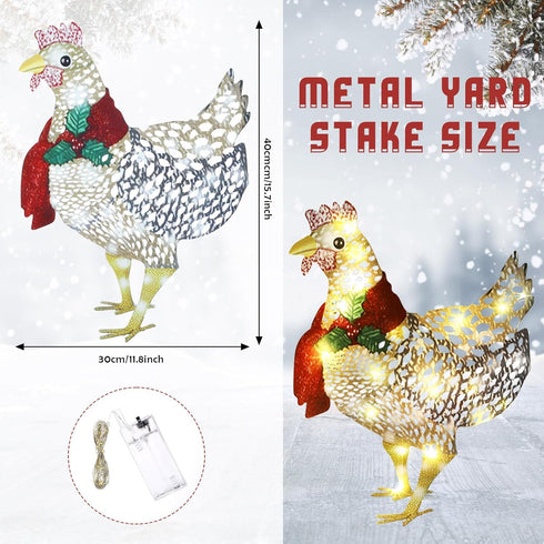 2 60 Shellwei Pcs Light up Chicken with Scarf Christmas Decoration Metal Chicken Ornaments with LED Lights Christmas